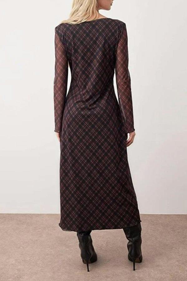 WOVCOR Argyle Printed Maxi Knit Dress with Tie Detail