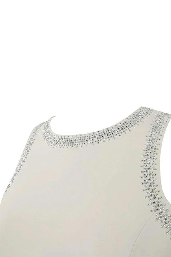 WOVCOR Embellished Sleeveless Midi A-Line Woven Evening Dress