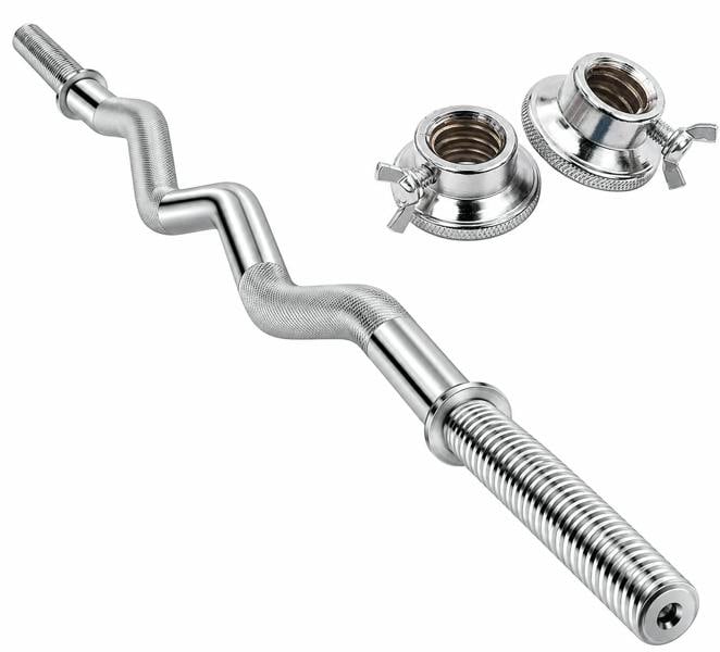 ATEK 47 Inch Olympic EZ Curl Bar with Spinlock Collars Chrome Weight Lifting Bar