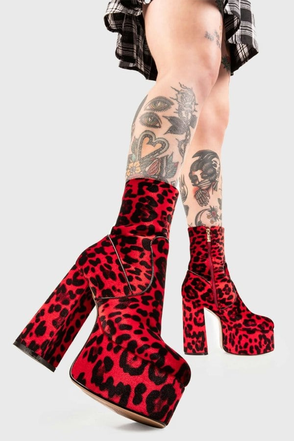 Lamoda Adore You Platform Ankle Boots Red LEO, Fierce Animal Print Ankle Boots