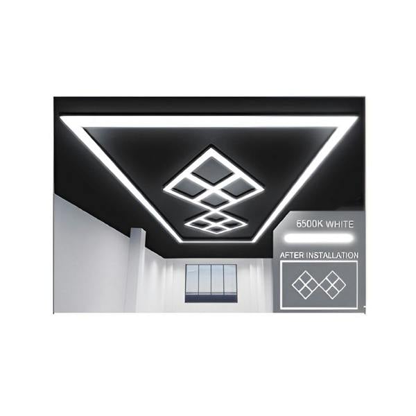 Ener-J 432W Designer LED Ceiling Light with Frame, 8 Diamond Grid with Border, Commercial Interior Lighting