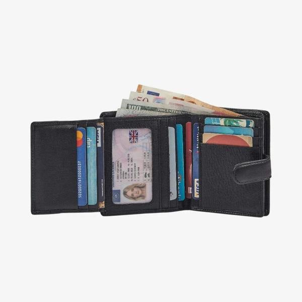 Black real leather purse for women with secure zip coin compartment