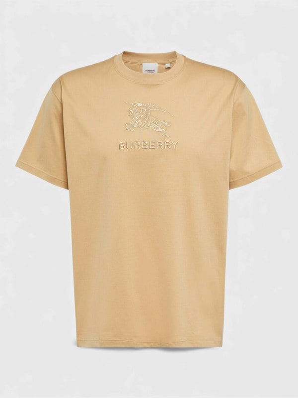 Burberry Logo Embroidered Cotton T-Shirt Soft Fawn