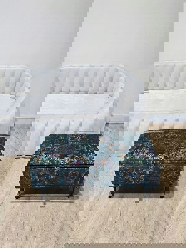 ISTOOLS Premium Loop Floral Green Pattern Footstool – Versatile Ottoman Bench & Coffee Table