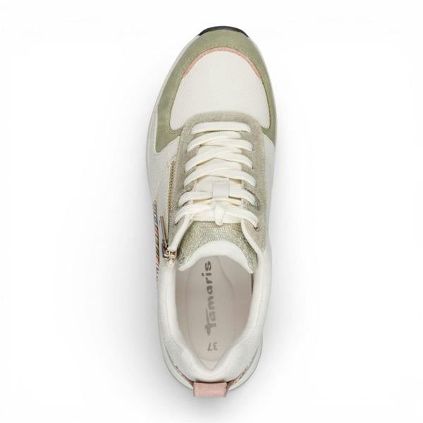 Tamaris Women’s White Green Platform Trainers Sneaker Zip Lace-Up Running Shoes