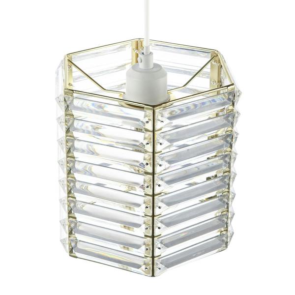 Modern Hexagonal Polished Gold Pendant Shade with Clear Acrylic Rods Image 3