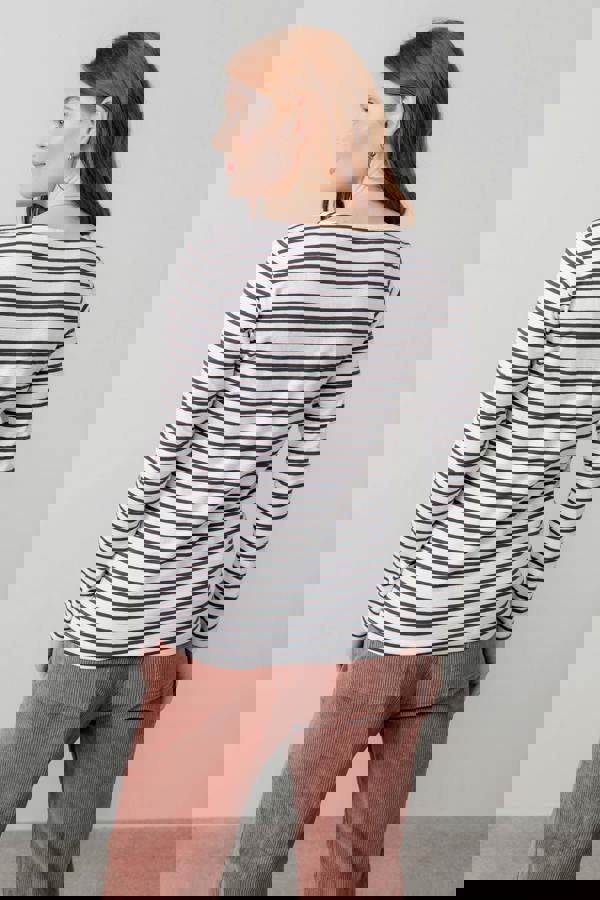 Lily & Me Monica Jersey Striped Long Sleeve Top Chocolate