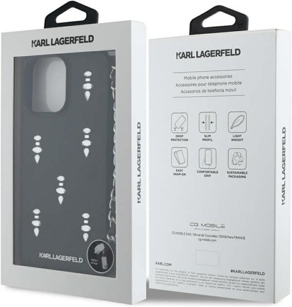 Karl Lagerfeld Saffiano Crystals with Chain Case for iPhone 16 Pro 6.3" Black - KLHCP16LPSADJSK