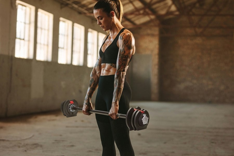 Strongology ELEMENT19 Home Fitness Black and Red Adjustable Smart Barbell from 2kg up to 19kg Training Weights