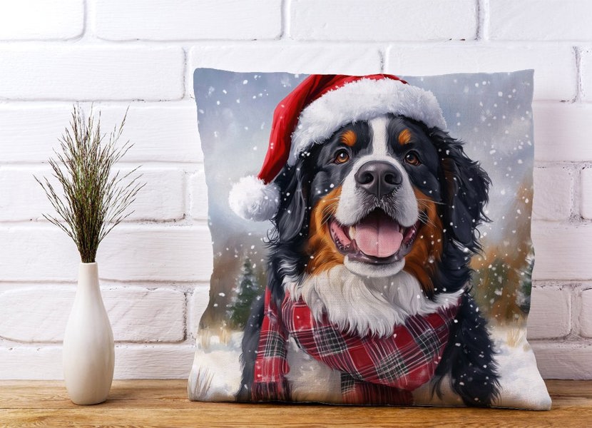 Warren Reed Christmas Bernese Mountain Dog Cushion