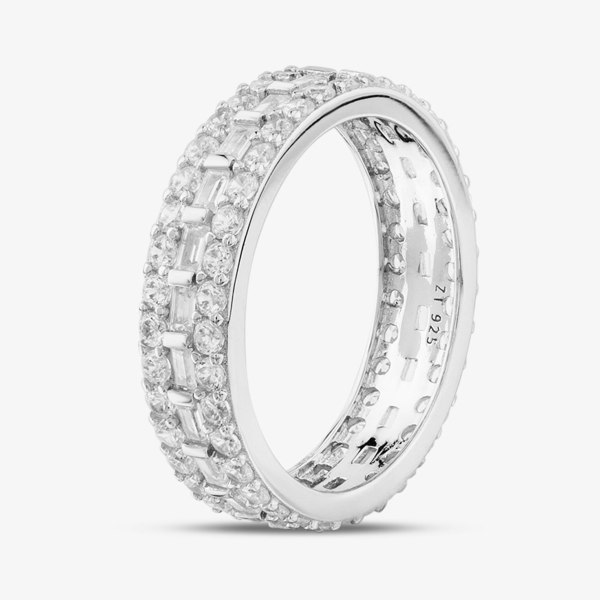 T. H. Baker Silver Brilliant & Baguette Cut Cubic Zirconia Full Eternity Ring R7639-1