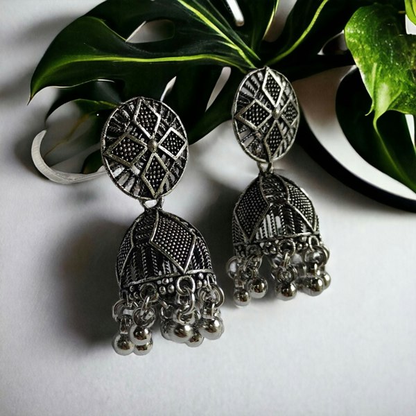 The Colourful Aura Geometric Indian Oxidised Boho Drop Dome Ethnic Jhumki Earrings