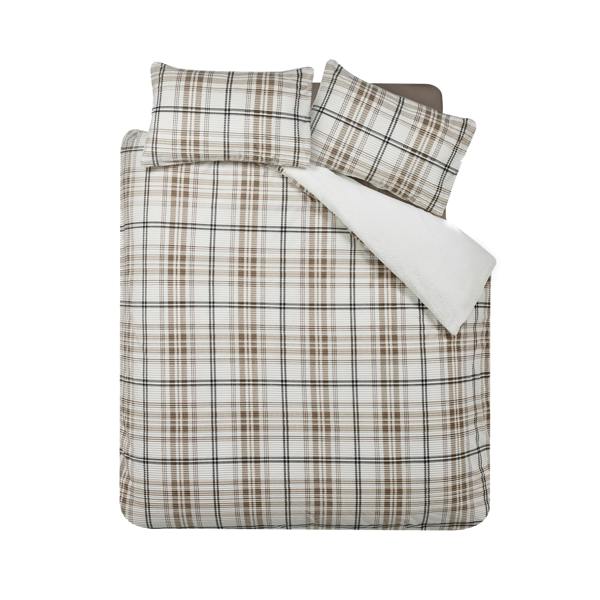 Catherine Lansfield Cosy Ribbed Check Duvet Cover Set Natural