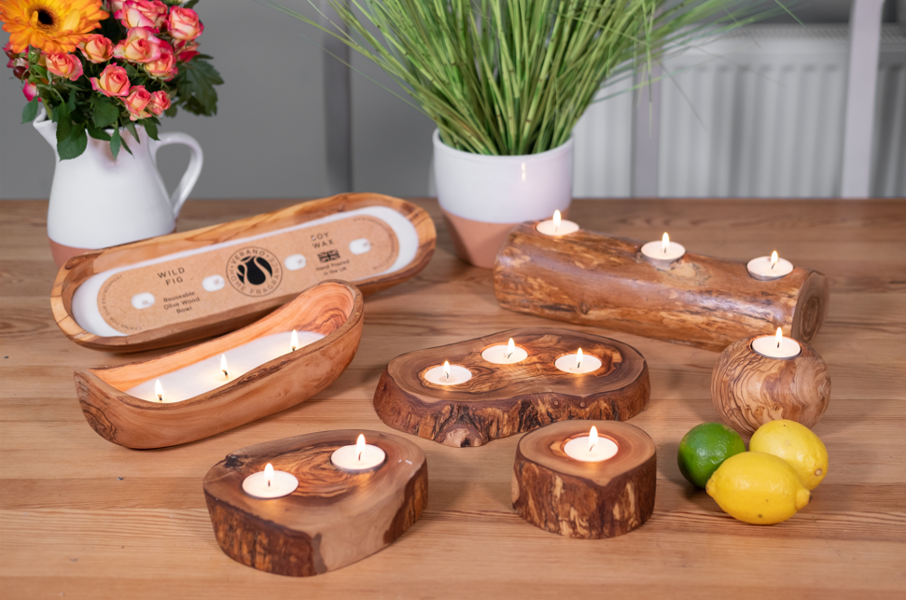 Verano Spanish Ceramics Olive Wood - Rustic Tea Light Log