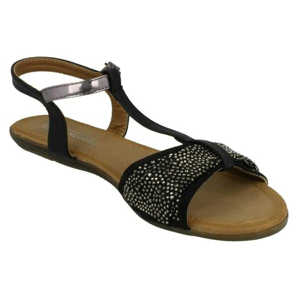 Savannah Ladies Savannah T-Bar Beaded Bow Vamp Sandals