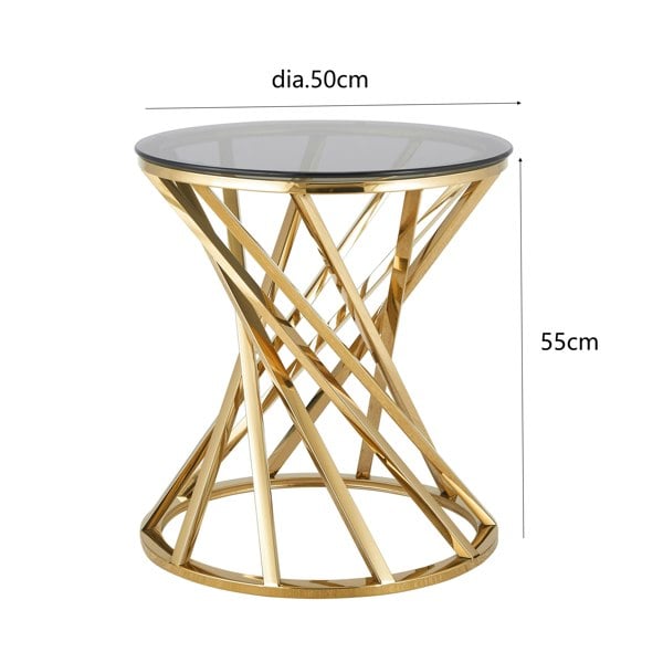 Comfy Living Round Metal Lamp Or Side Table With Tinted Glass Tempered Top Living Room