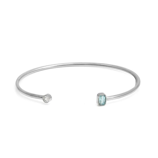 Say It With March Aquamarine Birthstone Bangle - Silver Plated
