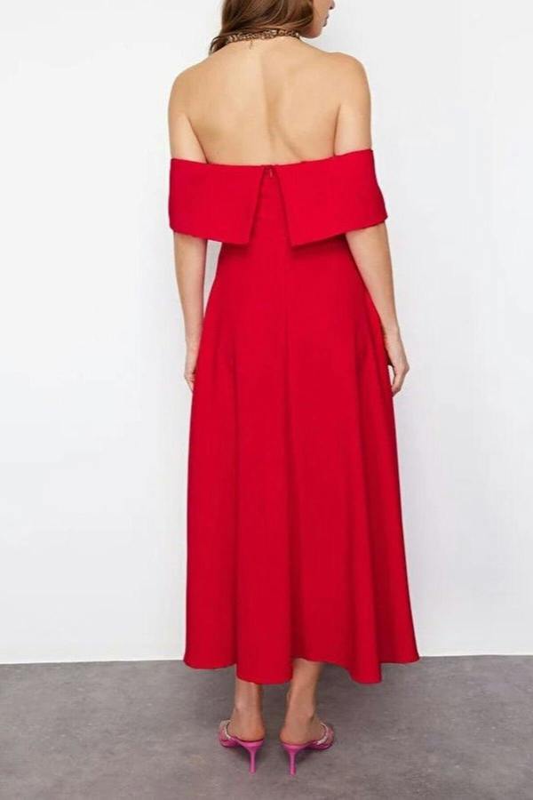 WOVCOR Elegant A-Line Woven Evening Dress with Collar Detail