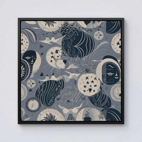 Warren Reed Abstract Moon and Stars Framed Canvas