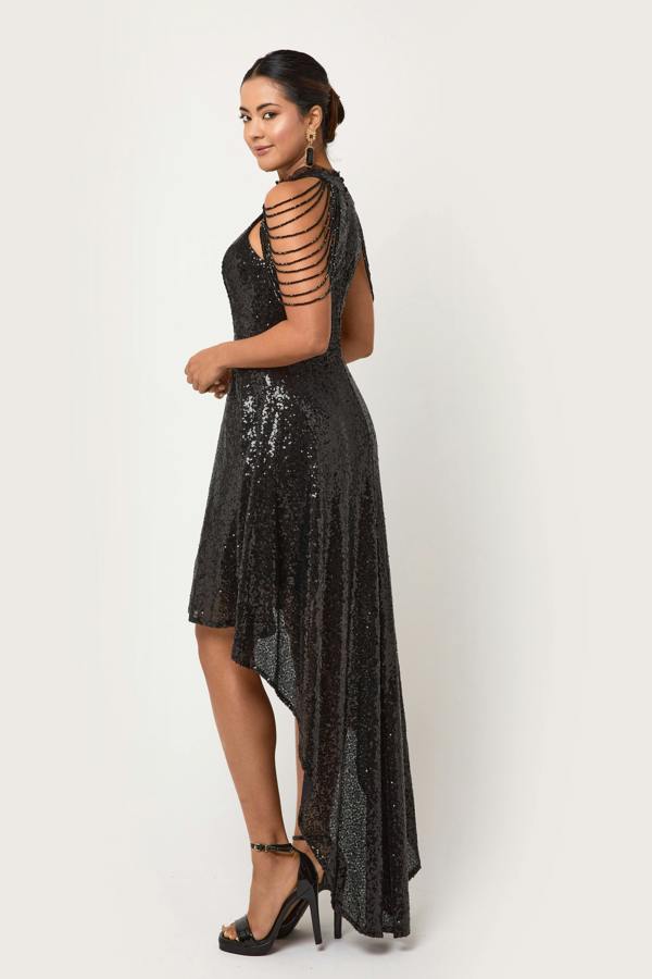 LuvForever Rinsha -  Black Sequin Hi-Lo Mini Dress