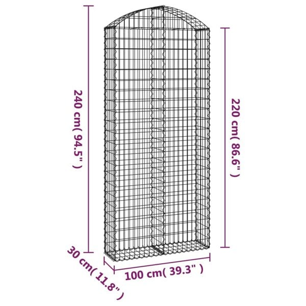 Berkfield Arched Gabion Basket 100x30x220/240 cm Galvanised Iron