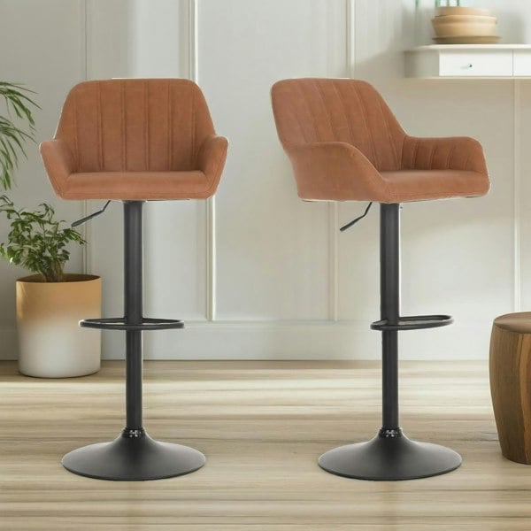 Rafaelo Mobilia Set Of 2 Height Adjustable Swivel Bar Stools With Backrest Footrest Brown