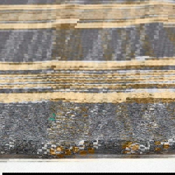 HOMESCAPES Douglas Grey and Yellow Tartan Check Non-Slip 100% Wool Rug