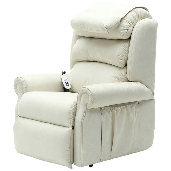 Dual Motor Rise and Recline Armchair - Waterfall Pillow - Cream Suedette Fabric Loops