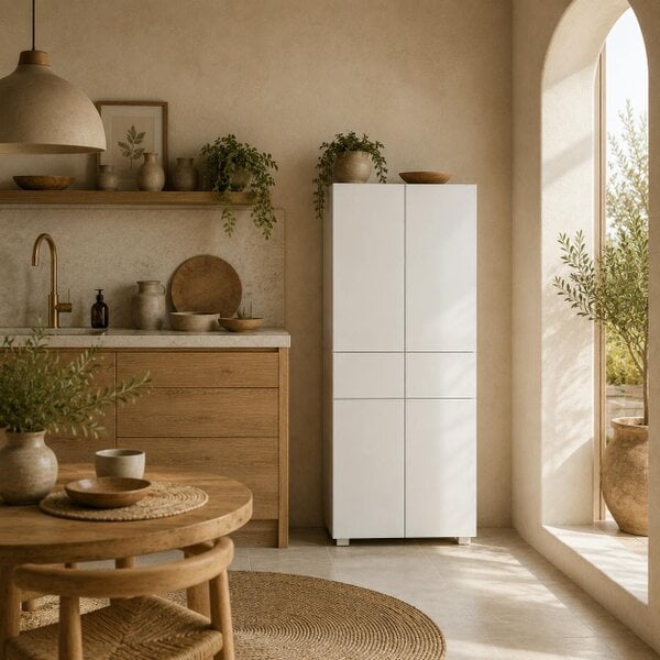 Wyld Haus Luvami High Gloss White 4 Door Kitchen Cupboard With 5 Tier Storage And Push OFauxn Design