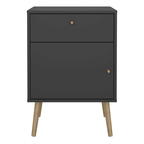 Wyld Haus Quietbloom Dark Grey Wooden Bedside Table 1 Door 1 Drawer