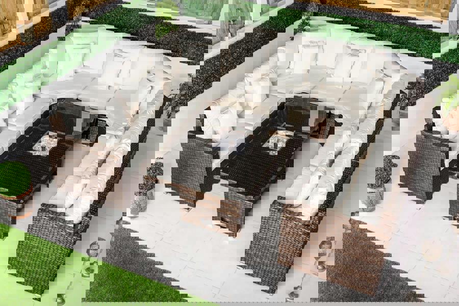 Giardino Santorini 7 Seat Modular Sofa Rattan Garden Furniture Set Outdoor Height Adjustable Ice Bucket Coffee Table