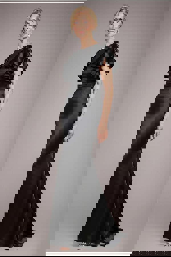 Satin Flutter Sleeve Mermaid Maxi - Black DR3954M