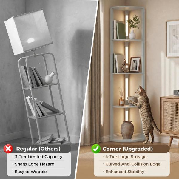 HOMCOM Corner Floor Lamp with Warm White LED Light, Grey