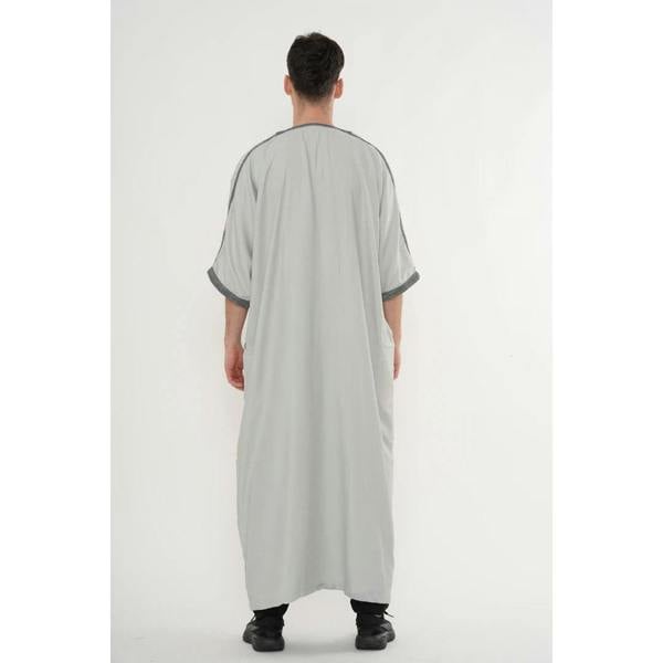 Men's Half Sleeve Embroidery Moroccan Thobe - Grey Charcoal - Thobez - 13