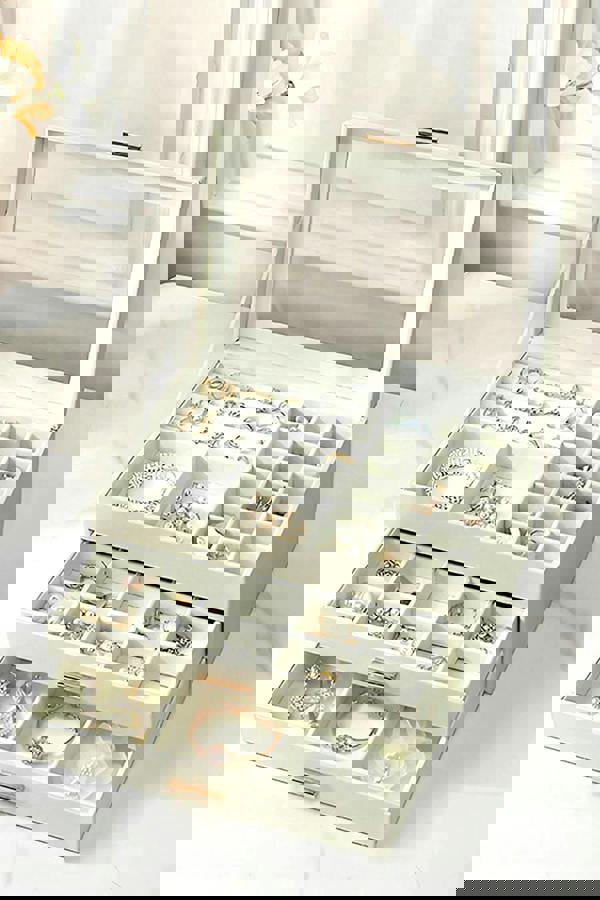 Living and Home 3-Tier PU Leather Jewelry Desktop Box Organizer with Drawers