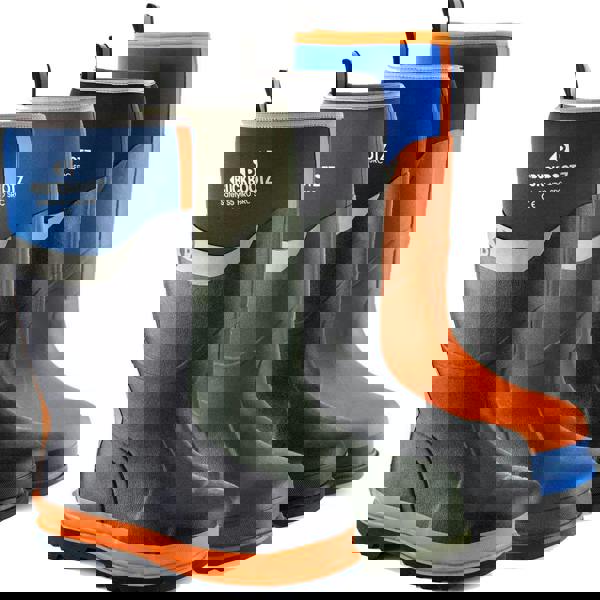 Buckbootz BBZ6000 Mens Safety Waterproof Steel Toe/Midsole Wellington Wellies, waterproof industrial safety boots in various colors including black, green, and orange with steel toe and midsole protection.