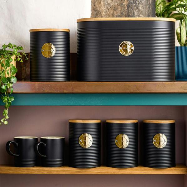 Cooks Professional 5 Piece Kitchen Storage Set with Bamboo Lids | Black / Gold