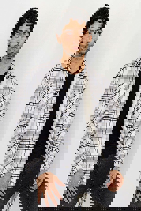 Men's Borg Lined Plaid Check Shacket