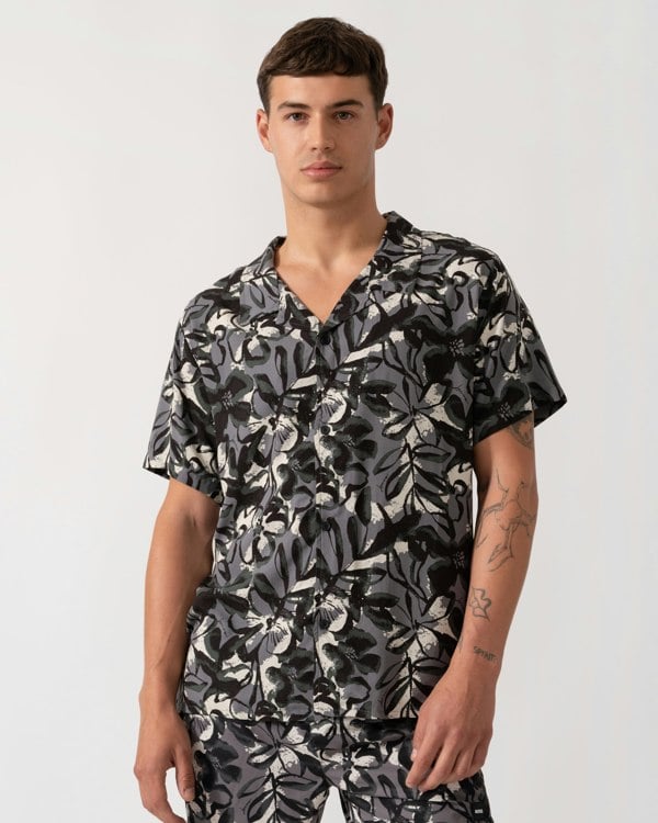 BOSS Orange Mens Short Sleeve Floral Print Beach Shirt - Open Grey 062