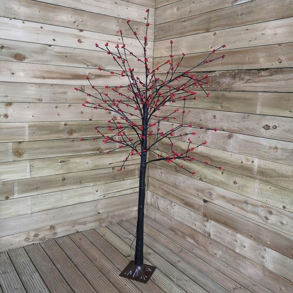 Samuel Alexander 180cm 6ft Christmas Lit Black Twig Tree Red Berry 600 Warm White LED