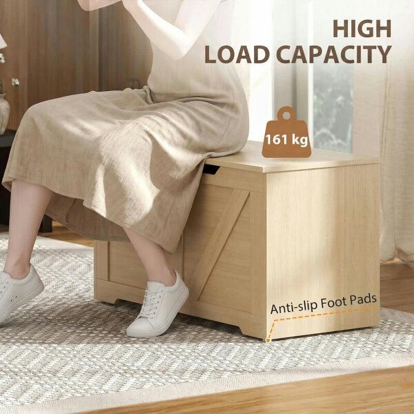 100L Home Storage Box, with Safety Hinge - Nature Wood Finish