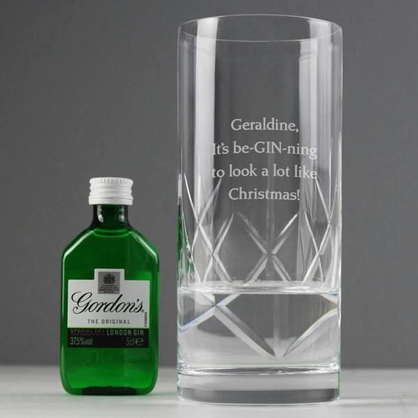 Personalised Cut Crystal Glass And Gin Gift Set - alternative angle