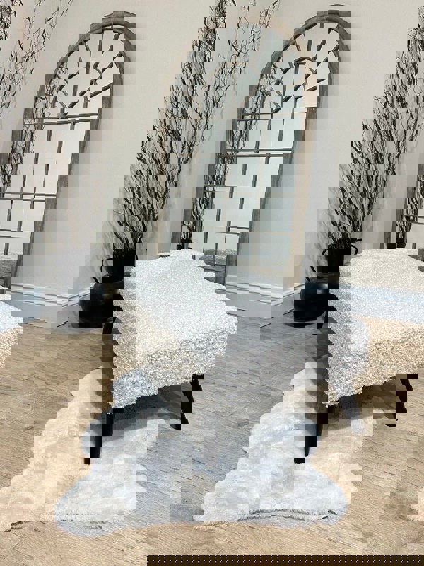 Premium teddy bear fluffy creamy white plain top footstool coffee table - ISTOOLS