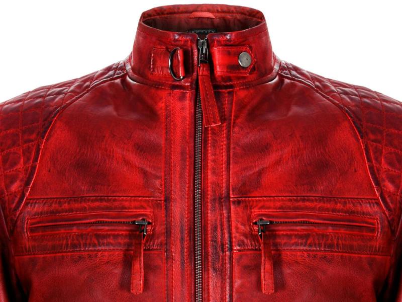 Infinity Leather Men's Vintage Zipped Leather Racing Quilted Biker Jacket