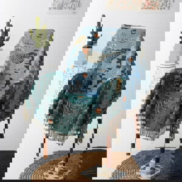 Anyhouz Anycozy Throw Blanket Blue Faux Cashmere Sofa Cover Mermaid Pattern Tassel Soft Picnic Camping Mat 160*260cm