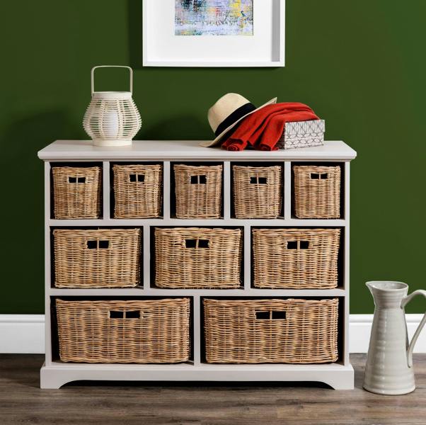 Statement Furniture Tetbury Large 10 Drawer Storage Unit with Wicker Baskets