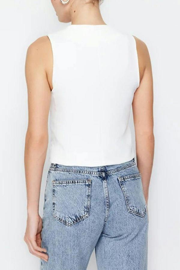 WOVCOR Crop Woven Vest with Buttons