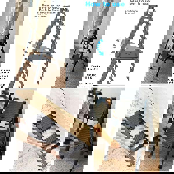 Gr8 Home 2 Step Ladder Black Folding Stool Non Slip Heavy Duty Carbon Steel Lightweight