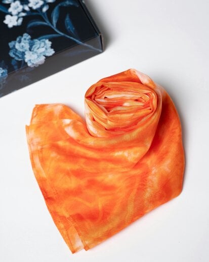 Orange Shibori Silk Scarf – Hand-Dyed Mulberry Silk, Beach & Pool Wrap