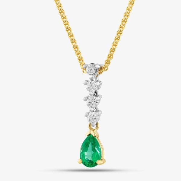 T. H. Baker 18ct Yellow Gold 0.40ct Pear Cut Emerald & 0.15ct Brilliant Cut Diamond Pendant Necklace 49290